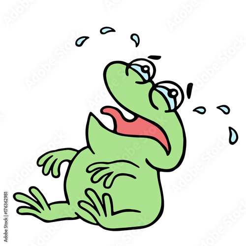 Cartoon crying green frogling. Vector illustration.