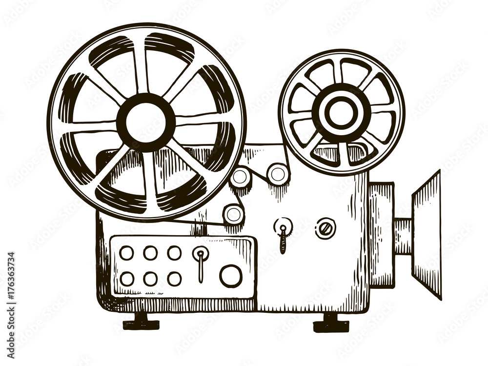 Old film projector engraving vector illustration Old film projector engraving vector illustration