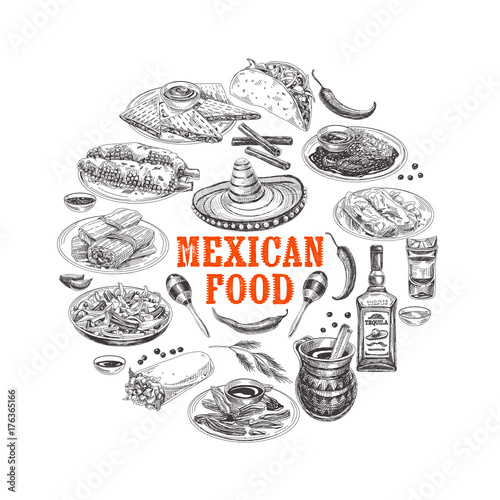 Vintage vector hand drawn mexican food sketch Illustration.