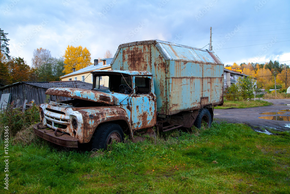 An old, rusty van.