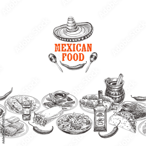 Vintage vector hand drawn mexican food sketch Illustration.
