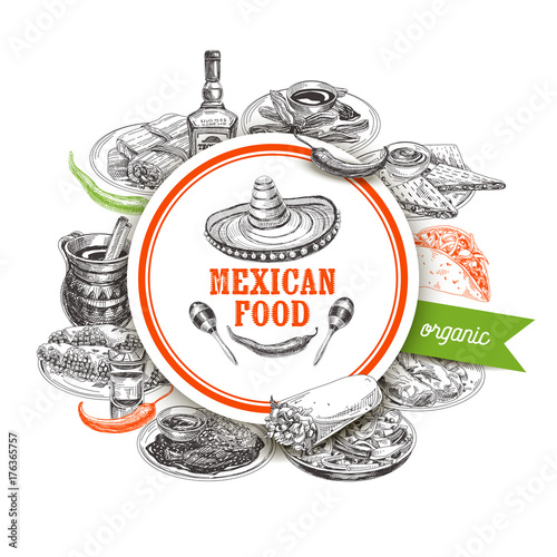 Vintage vector hand drawn mexican food sketch Illustration.
