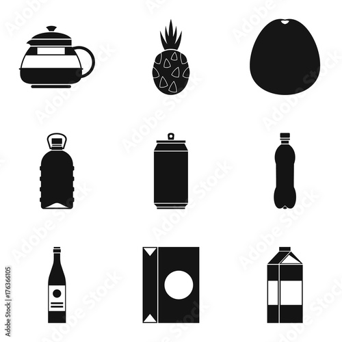 Can of beverage icons set, simple style