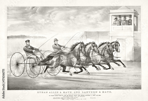 Bilde på lerret Old illustration of a trotting horse chariots