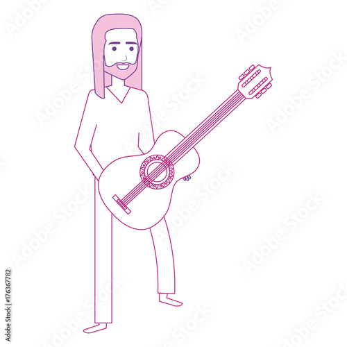 hippie man with long hair playing guitar