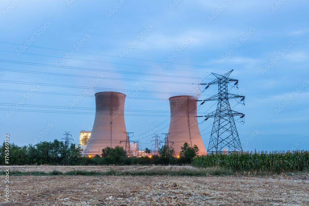 Fototapeta premium cooling water tower in nightfall