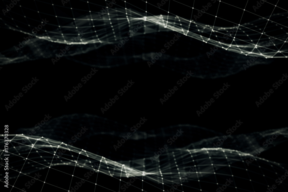 Abstract polygonal space low poly black and white background with connecting dots and lines. Connection structure. Futuristic HUD background. 3d illustration