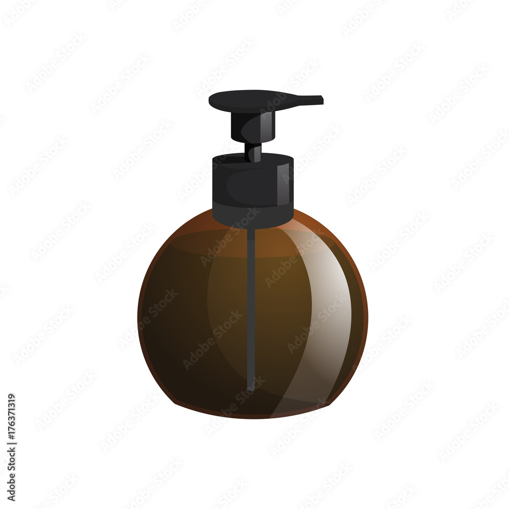 Cartoon trendy design professional hair care container. Spherical pump brown bottle with hair lotion, liquid soap, gel, balm. Cartoon trendy design professional hair care container. Spherical pump brown bottle with hair lotion, liquid soap, gel, balm.