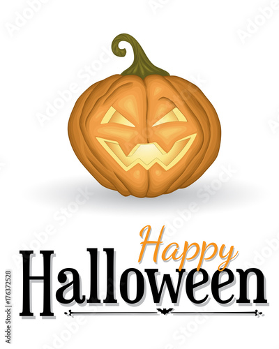 Halloween background with pumpkin lantern and lettering  on white.