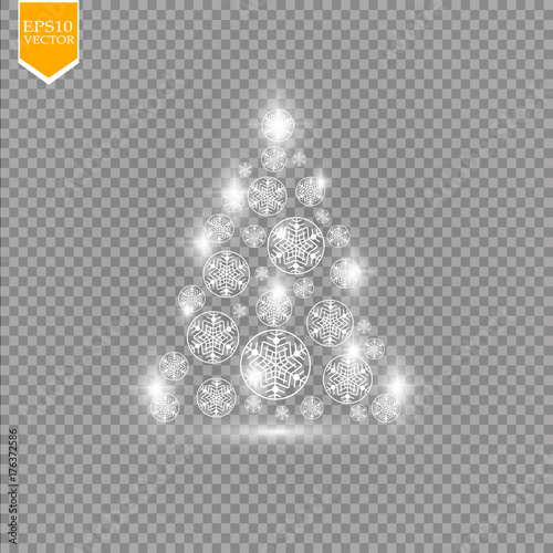 Christmas tree of snowflakes on transparent backgraund