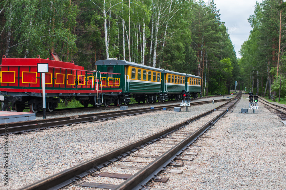 Railway tracks with old trains in beauty day