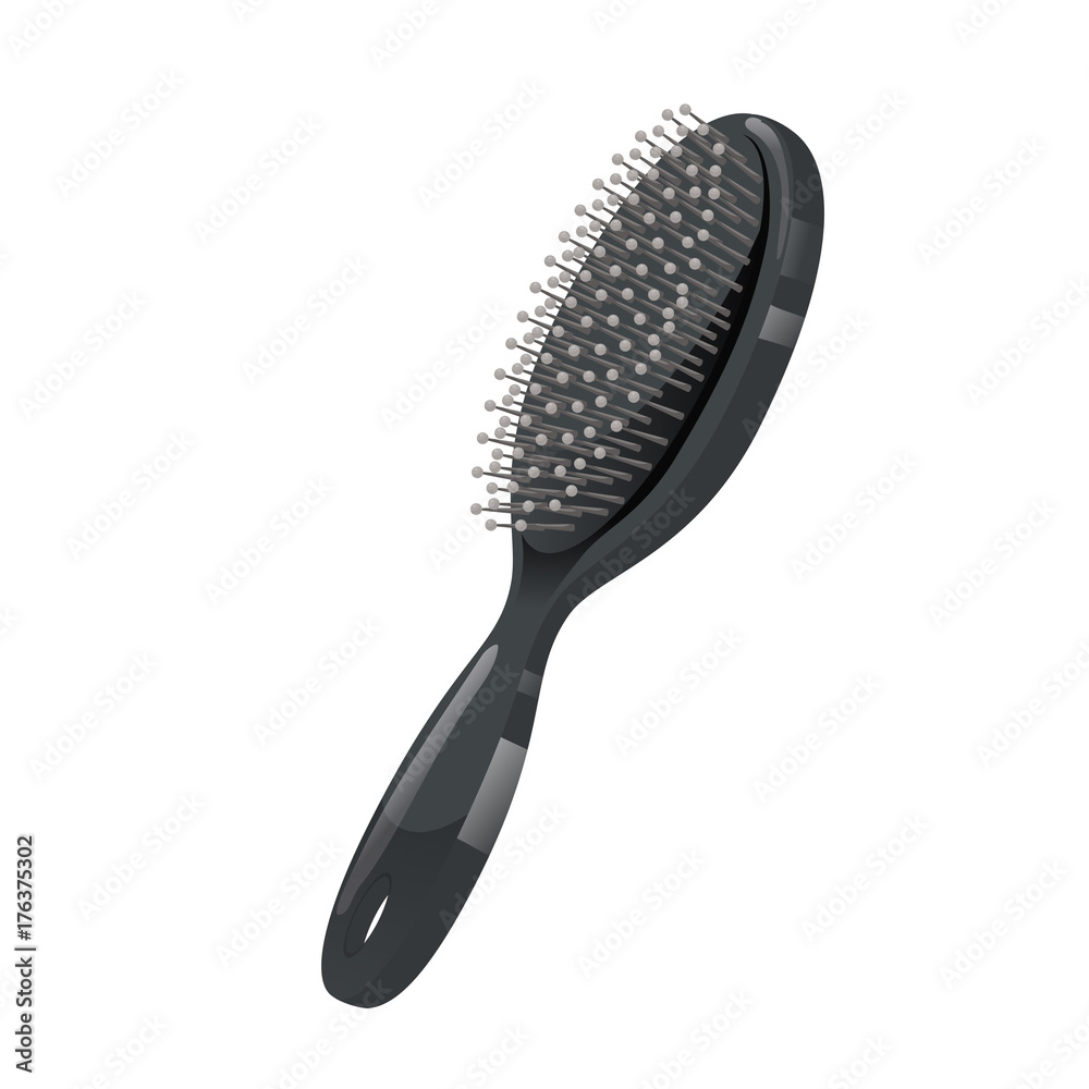 Cartoon trendy style black massage detangler hair brush for styling. Vector  professional salon and hair care illustration. Stock Vector | Adobe Stock