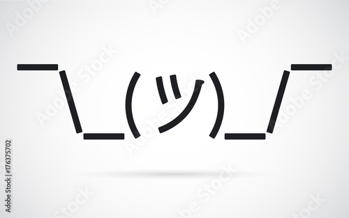 Vector shrug-mug emoji. Stylized line person shrugging its shoulders indicating lack of knowledge, and care.  photo