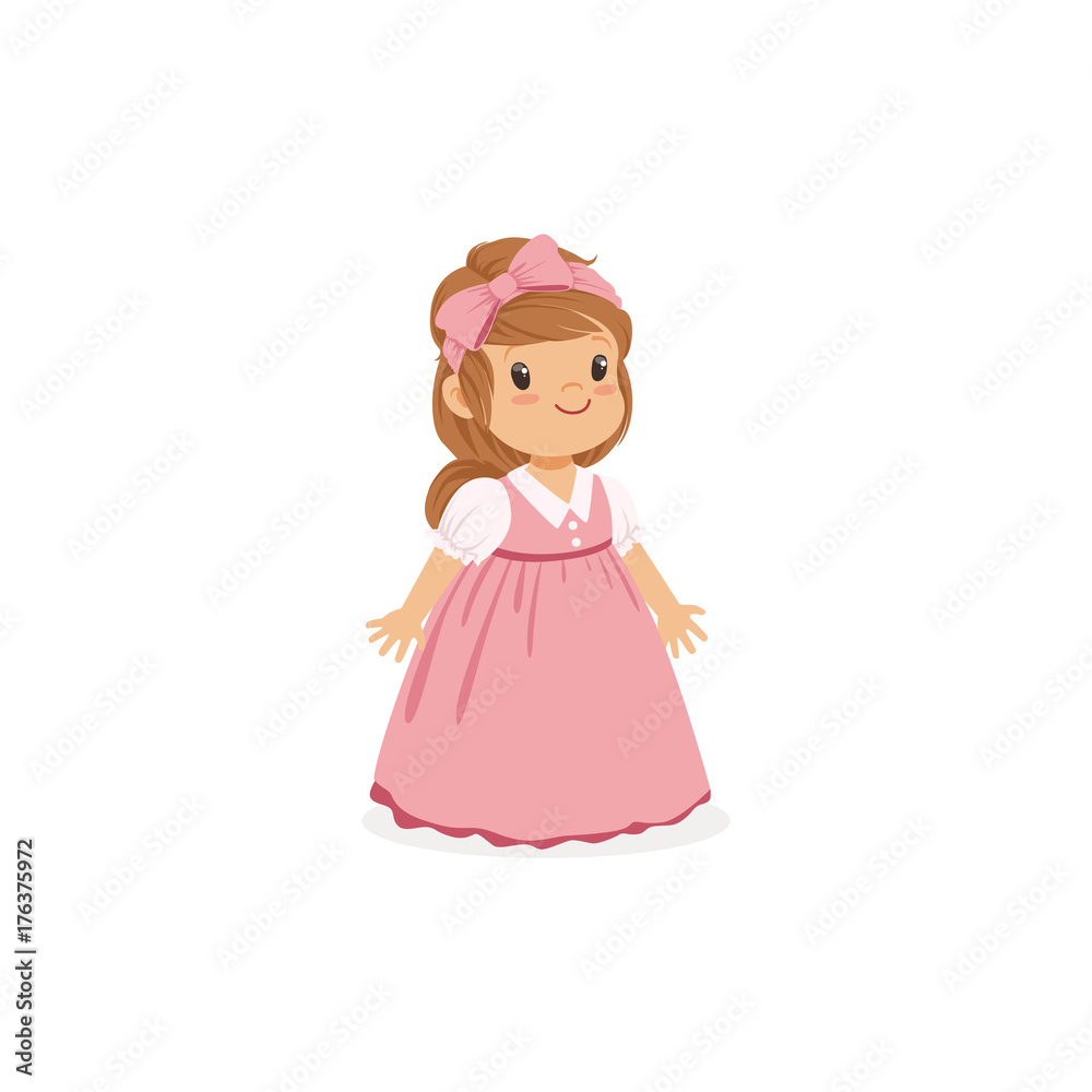 Beautiful little girl posing in pink long dress, young lady dressed up in classic retro style vector Illustration Beautiful little girl posing in pink long dress, young lady dressed up in classic retro style vector Illustration