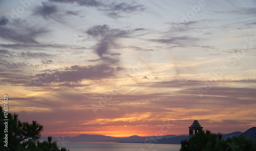 A sunset on the sea. La Herradura, Almunecar, Granada province, Andalusia, Spain.