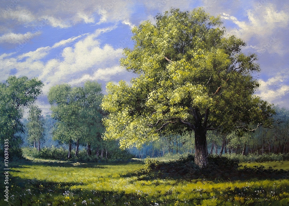 Obraz Obraz olejny krajobraz, drzewa, sztuka