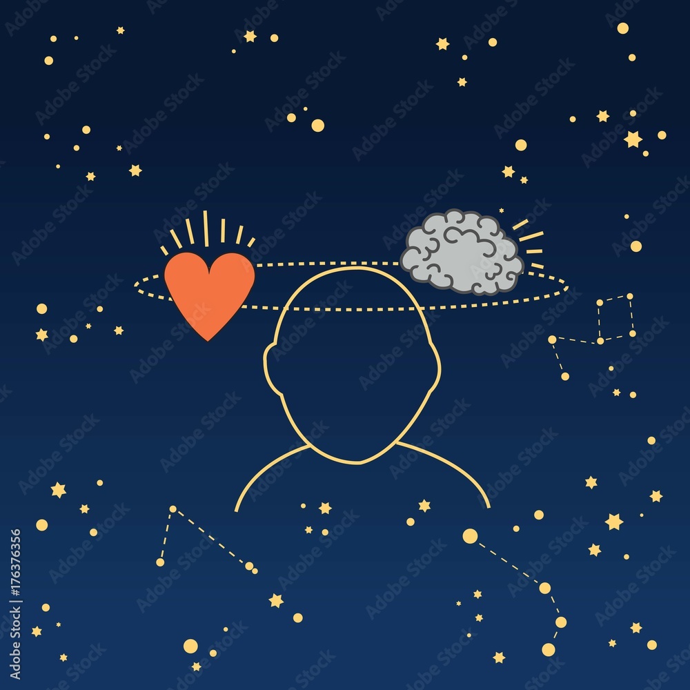 Fototapeta premium Man meditating for analytical thinking and mental peace. Innovation, growth, mindfulness, business concept illustration vector.
