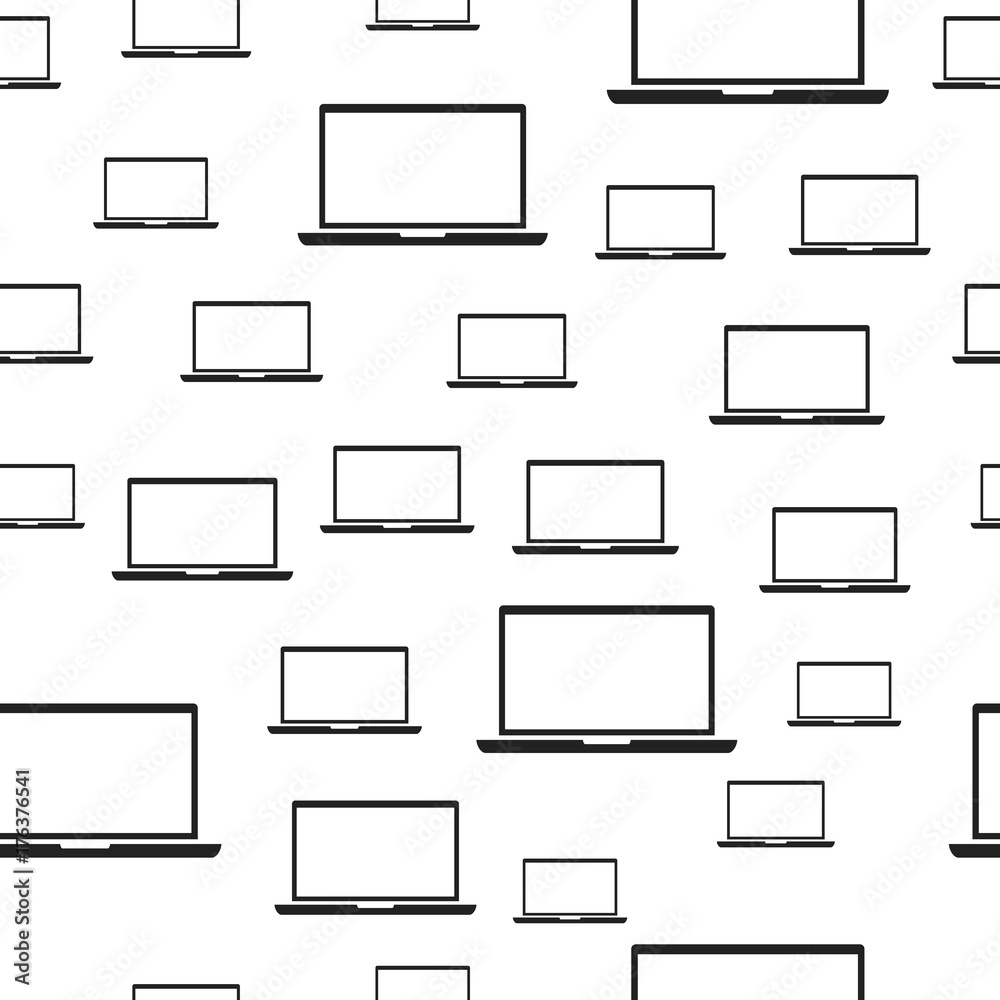 Laptop seamless pattern. Business concept notebook pictogram. Vector illustration on white background.