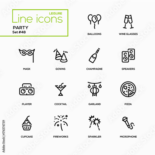Leisure concept, party - line design icons set