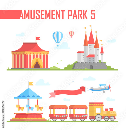 Set of amusement park elements - modern vector illustration