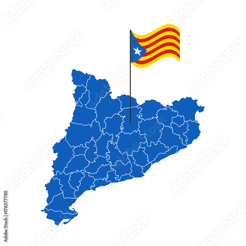 Catalonia flags and boarders - vector map illustration