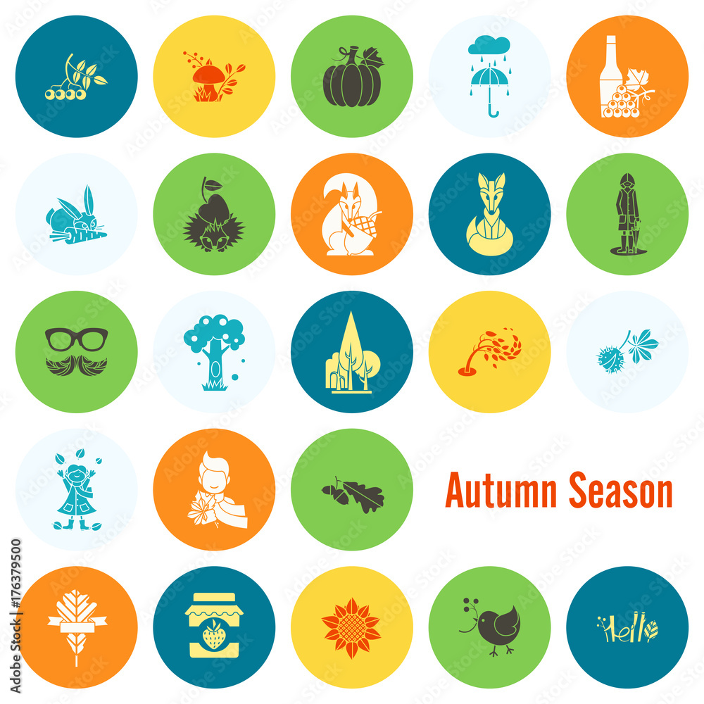 Set of Flat Autumn Icons Set of Flat Autumn Icons