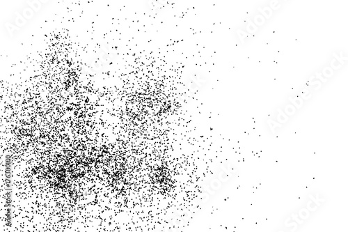 Black grainy textured and isolated on white background glitter and sprinkles. Distress overlay of sugar and salt. Grunge design elements. Vector.