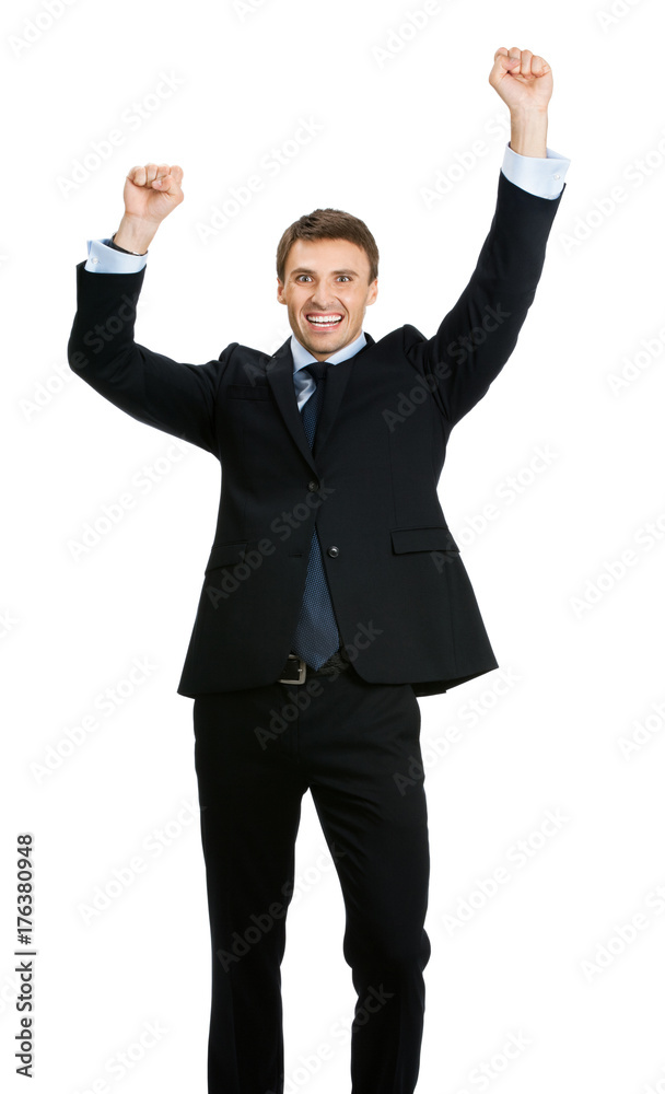 Full body of happy gesturing businessman , isolated Full body of happy gesturing businessman , isolated
