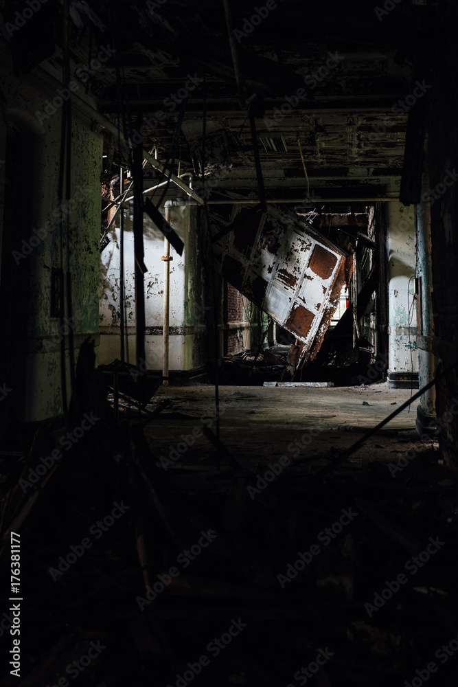 Collapsing Hallway - Abandoned Hudson River State Hospital - New York