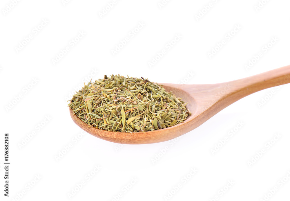 dried thyme leaf on white background dried thyme leaf on white background