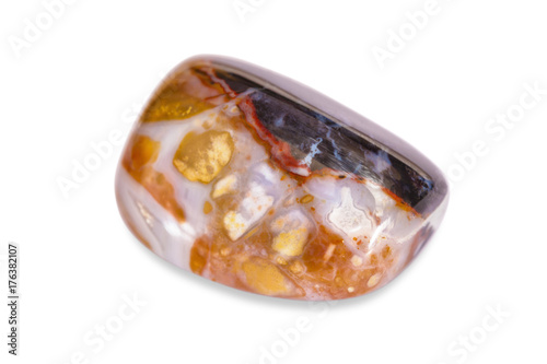 The semi-precious stone Jasper, polished, on a white background.