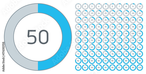 Vector set ring analytics diagrams, infographics for your business presentation, from 1 to 100 percent, blue and grey colors version