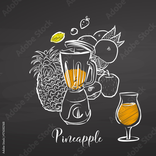 Pineapple smoothie scene on chalkboard