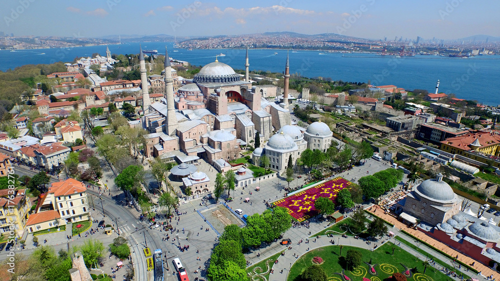 Aerial view of the hagia sophia and istanbul