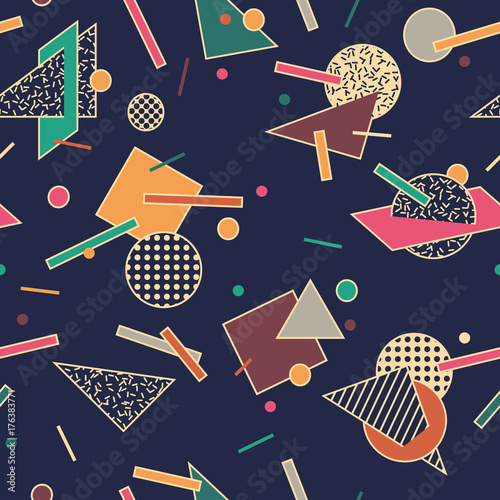 Trendy neo memphis style seamless pattern. Retro geometric texture. Vector.