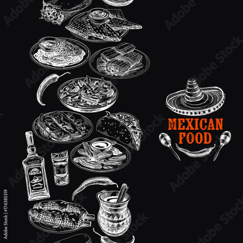 Vintage vector hand drawn mexican food sketch Illustration.