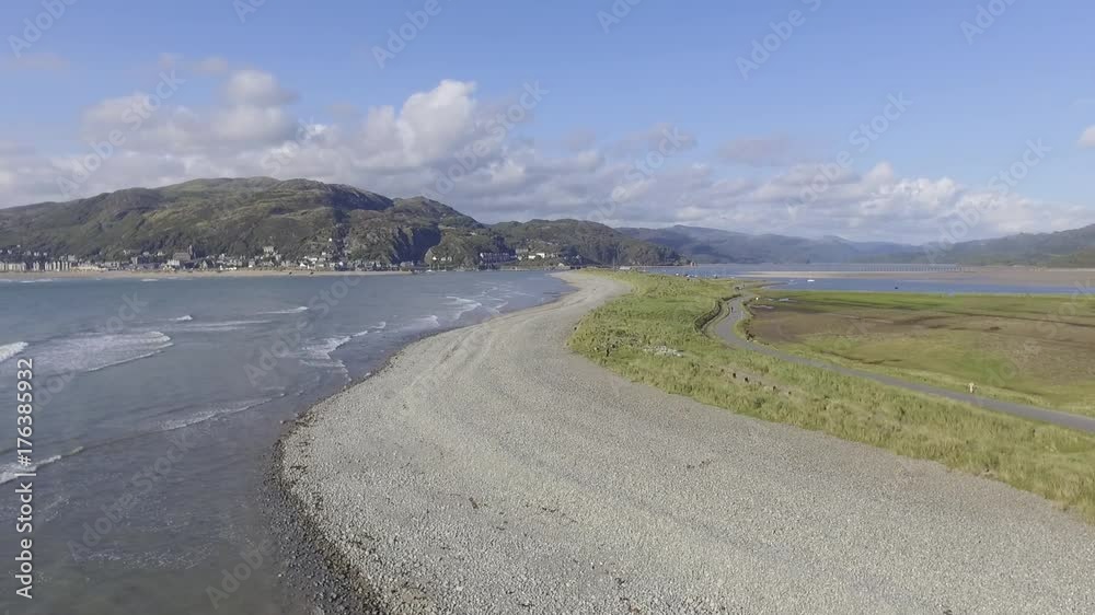 Steady Aerial Shot of Fairbourne Stony Beach Steady Aerial Shot of Fairbourne Stony Beach