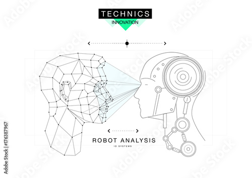 Trendy technics Innovation systems layouts in polygonal contour line composition, future analysis and technology operations. Made in awesome realy geometry style with linear pictogram of future design