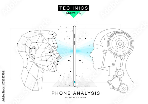 Trendy technics Innovation systems layouts in polygonal contour line composition, future analysis and technology operations. Made in awesome realy geometry style with linear pictogram of future design