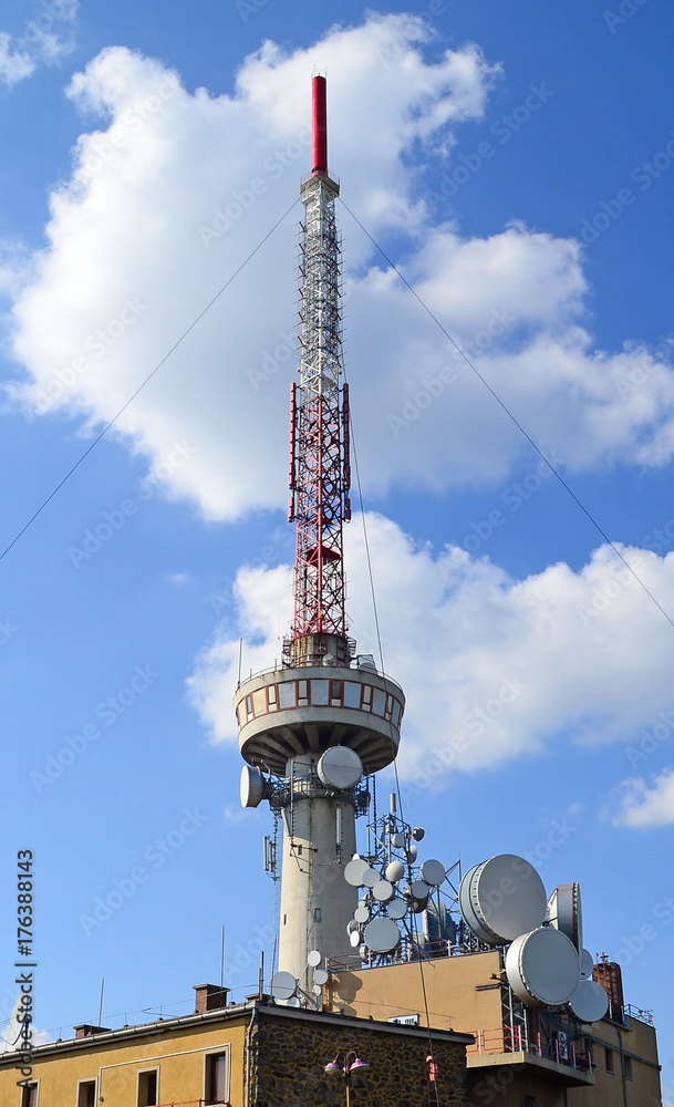 TV tower on the mountain, near Tokaj city, Hungary