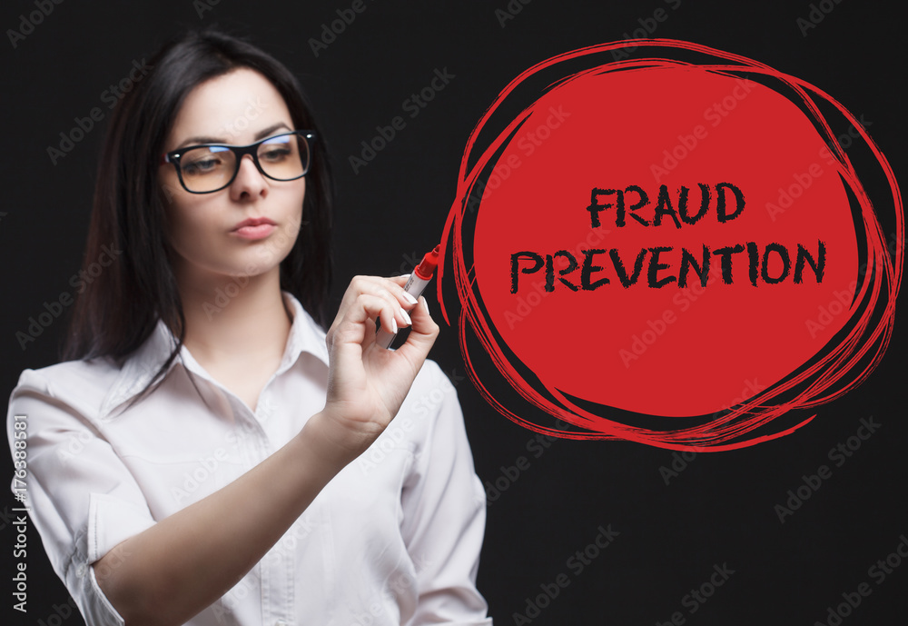 The concept of marketing, technology, the Internet and the network. A young businessman shows what is important for business: Fraud prevention The concept of marketing, technology, the Internet and the network. A young businessman shows what is important for business: Fraud prevention