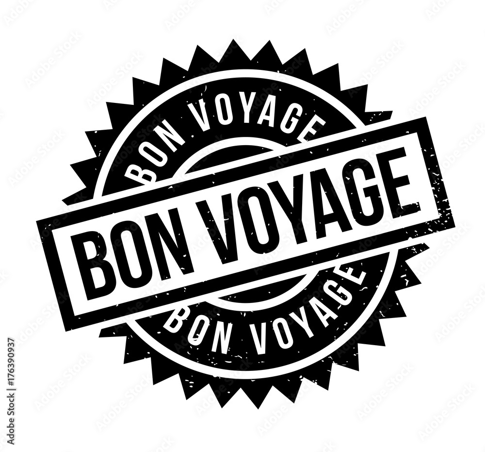Bon Voyage rubber stamp. Grunge design with dust scratches. Effects can be easily removed for a clean, crisp look. Color is easily changed.