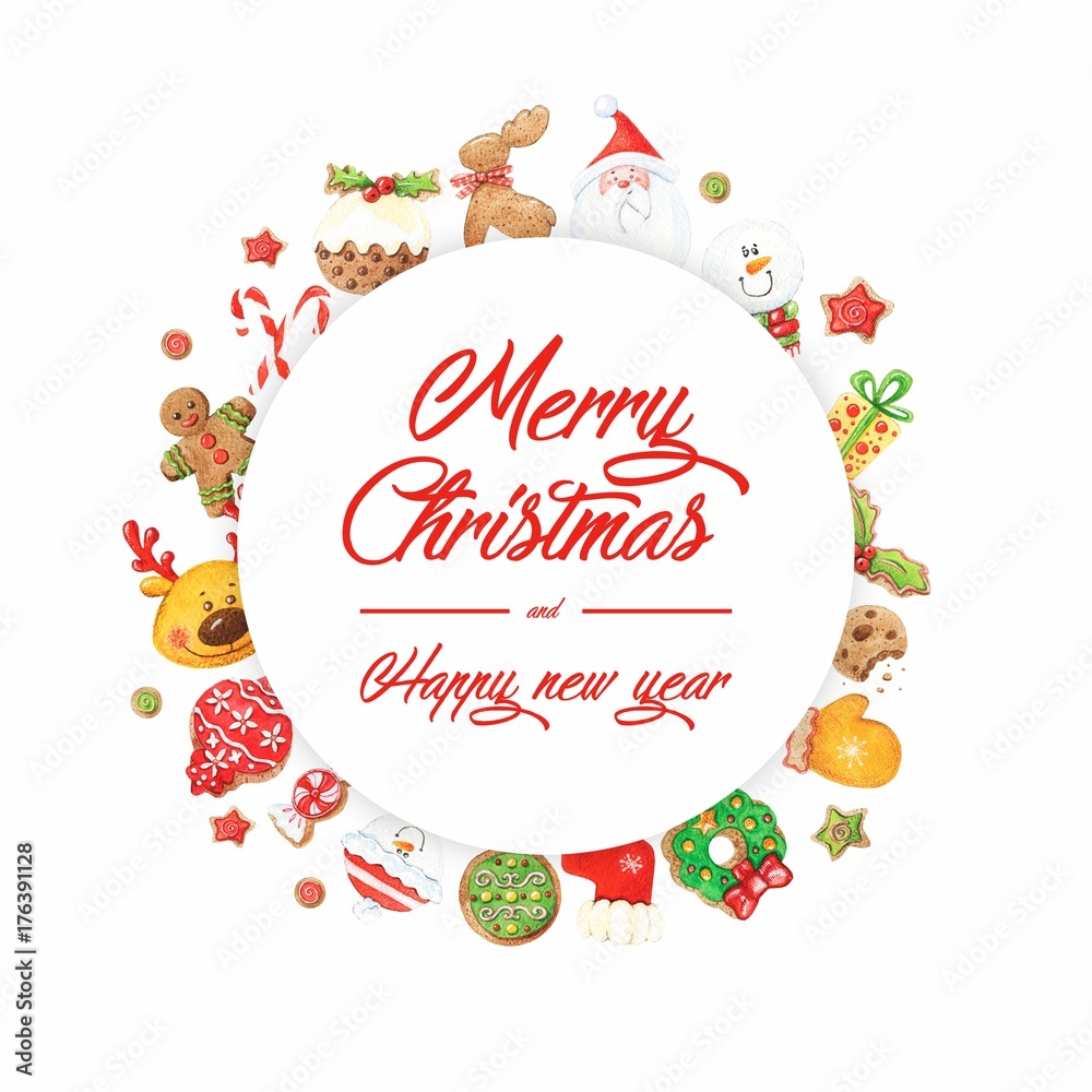 colorful christmas elements white background