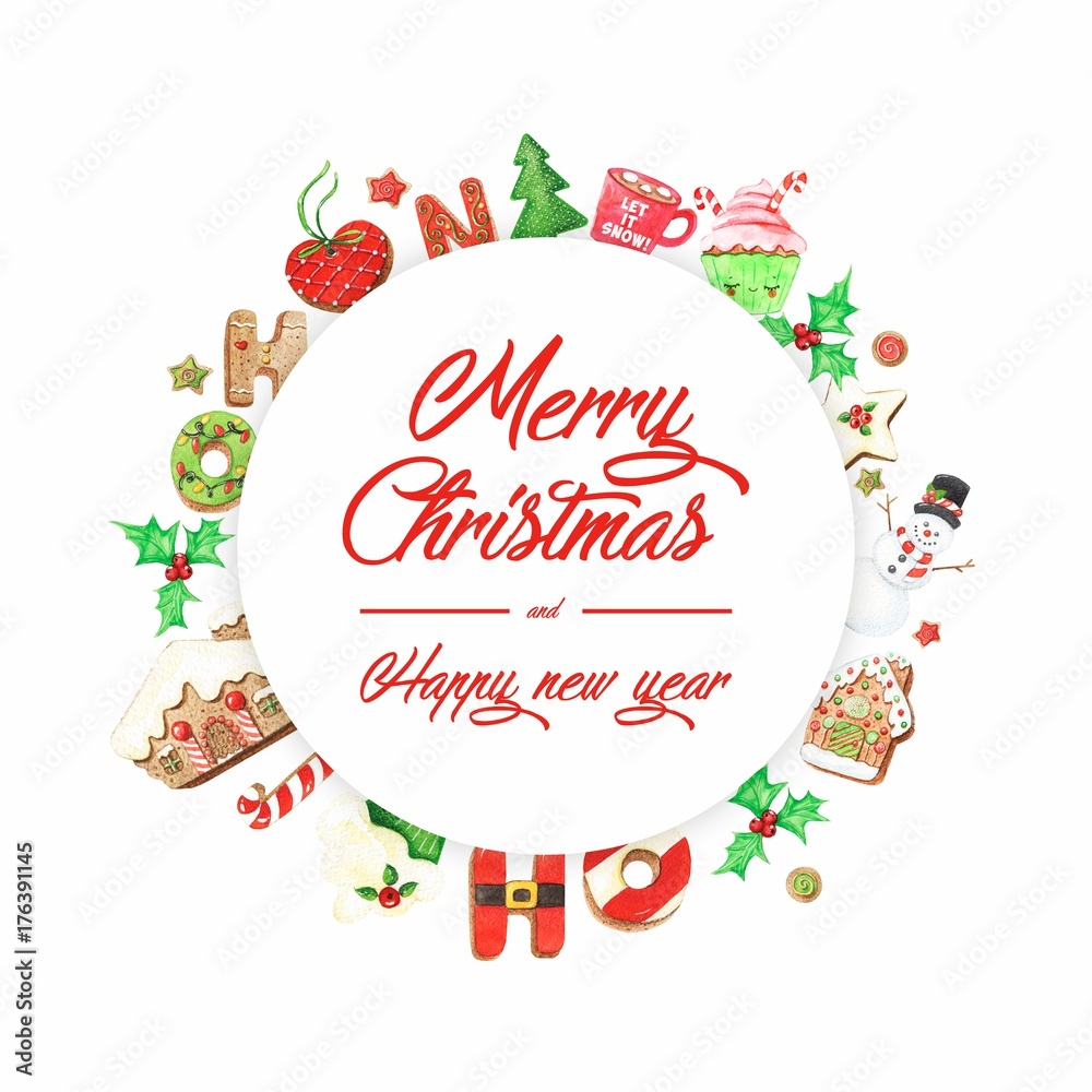 colorful christmas elements white background