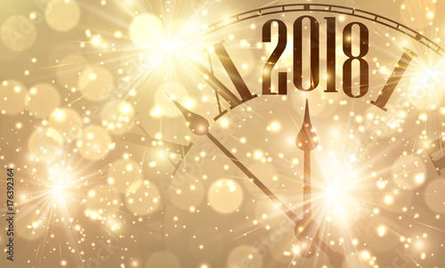 2018 New Year banner with clock.