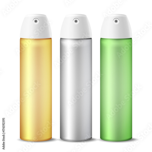 Realistic Air Freshener Spray Can Vector. Aluminium Can Template Blank. Hairspray, Deodorant. 3D Packaging. Template For Mock Up. Isolated Illustration