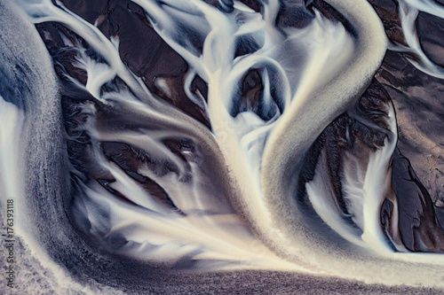 Aerial view of a river in Iceland