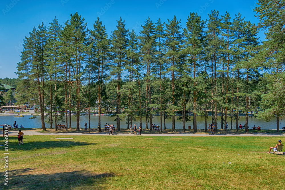 Naklejka premium Zlatibor, Serbia August 01, 2017: Lake on mountain Zlatibor, Serbia