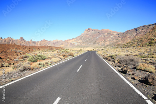Rural road in the El Teide National Park on Tenerife Island  Canary Islands  Spain