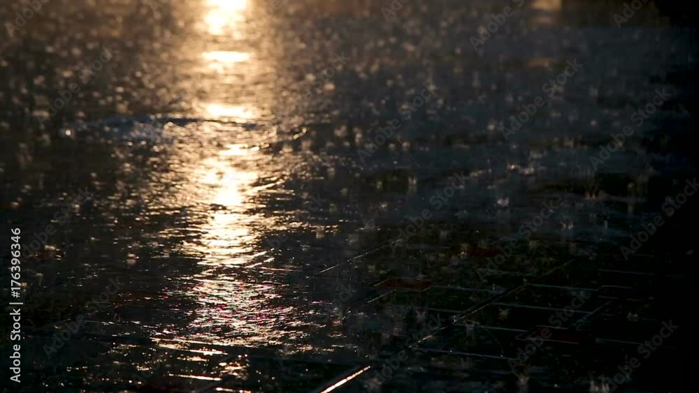 Asphalt under heavy rain during the night